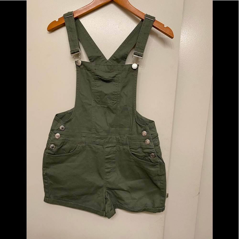 Girls Camo Denim Short tall overalls Large - Picture 1 of 6